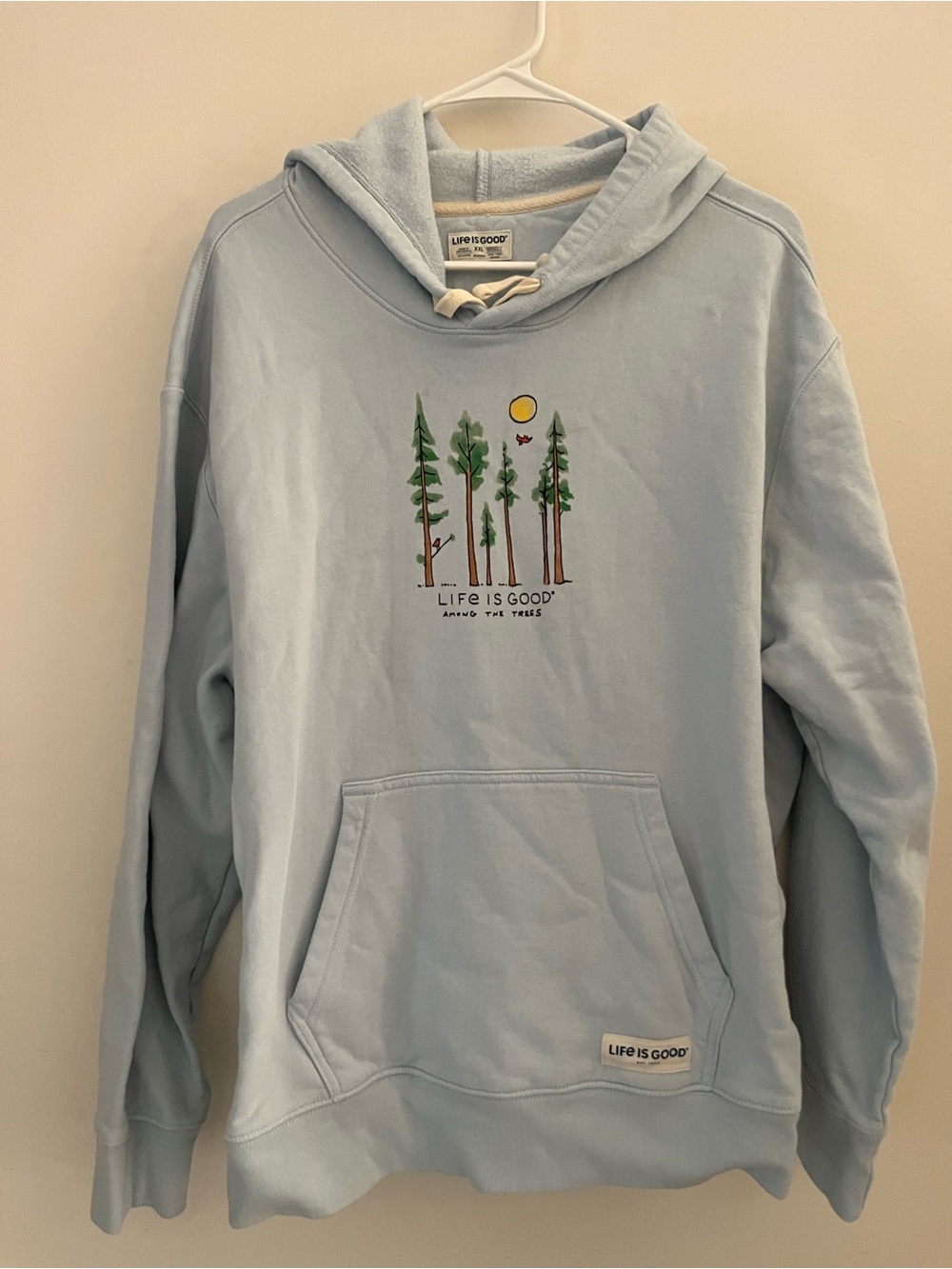 Life Is Good Pale Blue Hoodie with Cream Drawcord